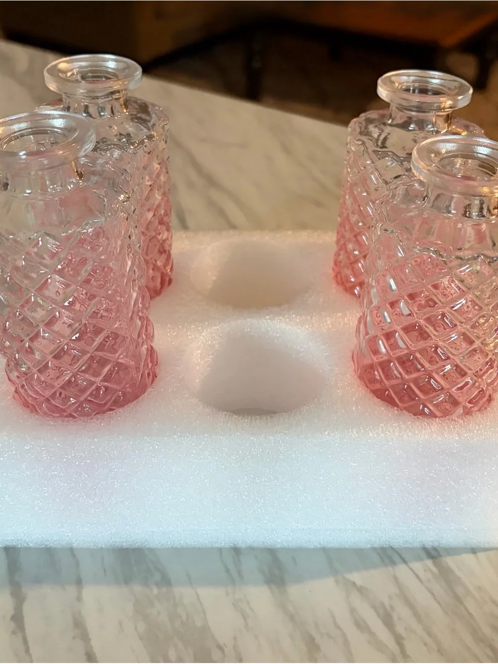 Pink Pressed Glass Vases -Set of 4